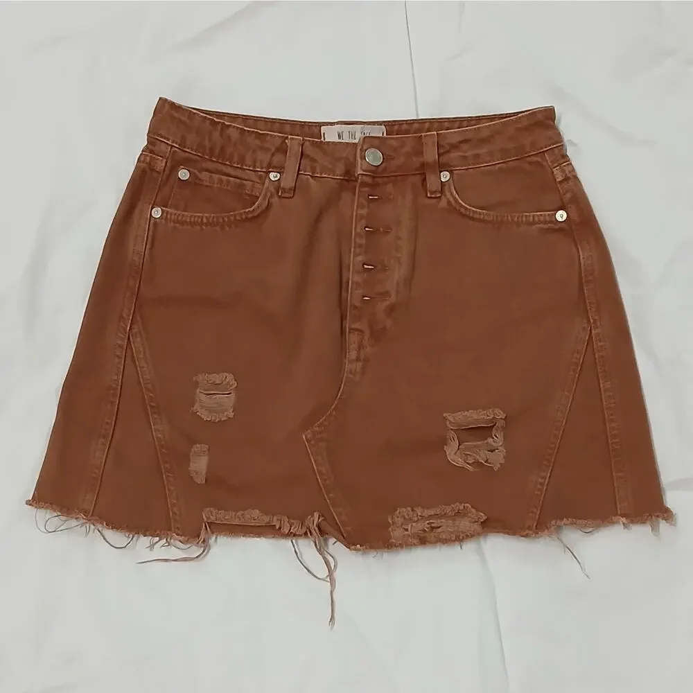 We The Free People Womens Denim Skirt Size 27 Brown Button Front Boho Coastal
